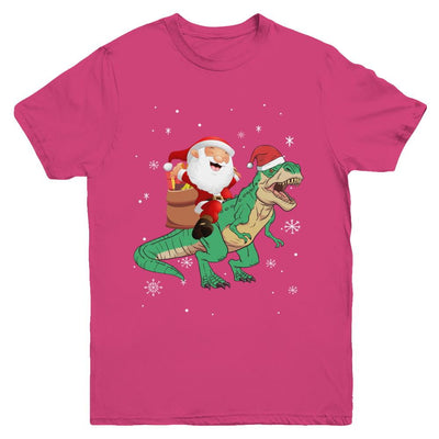Christmas Santa Kids Dinosaur T-Rex For Boys Kids Youth-Youth Shirt-Youth T-Shirt-Heliconia