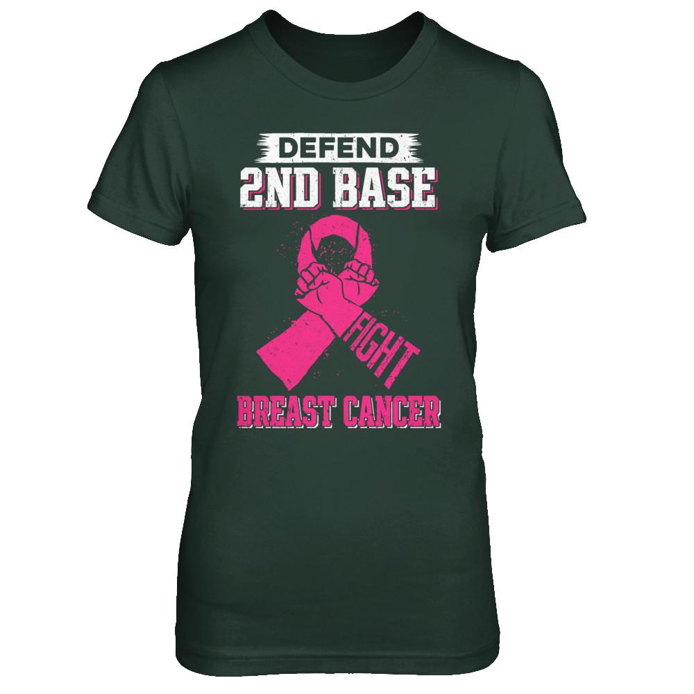 Defend 2nd Base Fight Breast Cancer Awareness-T-Shirt & Hoodie-Women's T-Shirt-Forest Green
