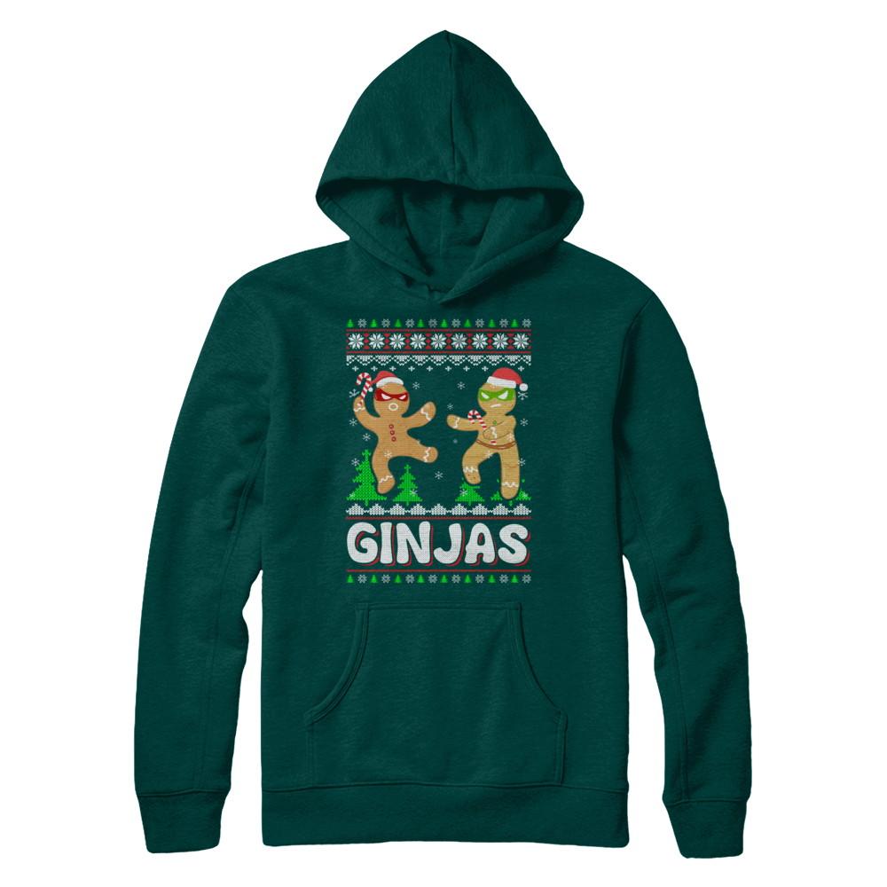 Ginjas Gingerbread Ninjas Funny Ugly Christmas Sweater-T-Shirt & Sweatshirt-Pullover Hoodie-Deep Forest