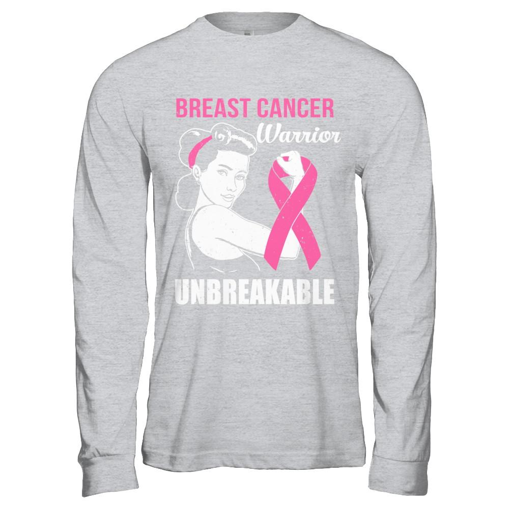 Breast Cancer Warrior Unbreakable Breast Cancer Awareness-T-Shirt & Hoodie-Long Sleeve T-Shirt-Sport Grey