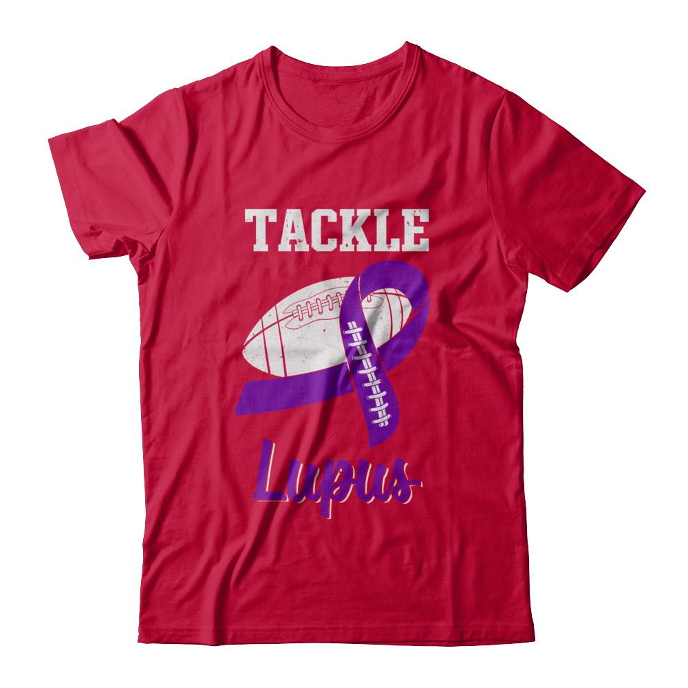 Football Survivor Tackle Purple Lupus Awareness-T-Shirt & Hoodie-Classic T-Shirt-Red