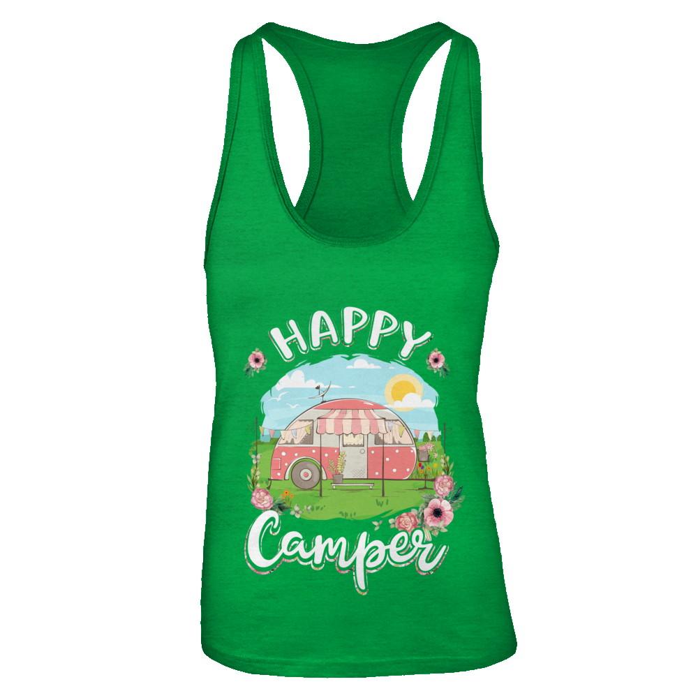 Happy Camper Flower Funny Camping Girl Gifts-T-Shirt & Tank Top-Women's Ideal Racerback Tank-Kelly Green