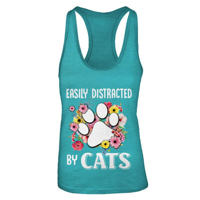 Easily Distracted By Cats-T-Shirt & Tank Top-Women's Ideal Racerback Tank-Tahiti Blue