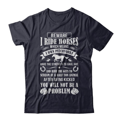 Horse Gifts Lovers Beware I Ride Horses-T-Shirt & Hoodie-Premium T-Shirt-Midnight Navy