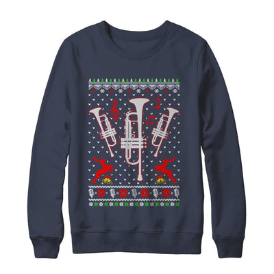 Santa Trumpet Ugly Christmas Sweater Gifts-T-Shirt & Sweatshirt-Crewneck Sweatshirt-Navy