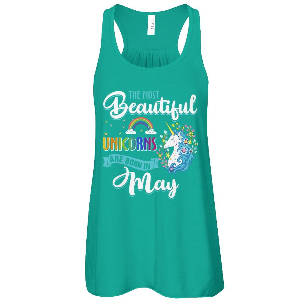 The Most Beautiful Unicorns Are Born In May Birthday-T-Shirt & Tank Top-Women's Flowy Racerback Tank-Kelly