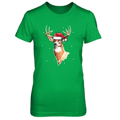 Christmas Pajama Deer With Santa Hat Hunting Hunter-T-Shirt & Sweatshirt-Women's T-Shirt-Irish Green
