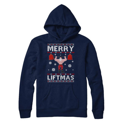 Christmas Merry Liftmas Santa Fitness Gym Ugly Sweater-T-Shirt & Sweatshirt-Pullover Hoodie-Navy