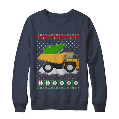 Yellow Dump Truck Trucker Ugly Christmas Sweater-T-Shirt & Sweatshirt-Crewneck Sweatshirt-Navy