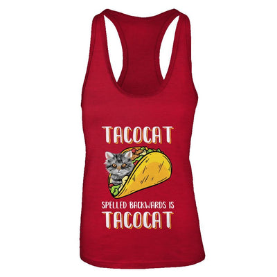 Tacocat Spelled Backwards Is Tacocat Tacos Cat-T-Shirt & Tank Top-Women's Ideal Racerback Tank-Red
