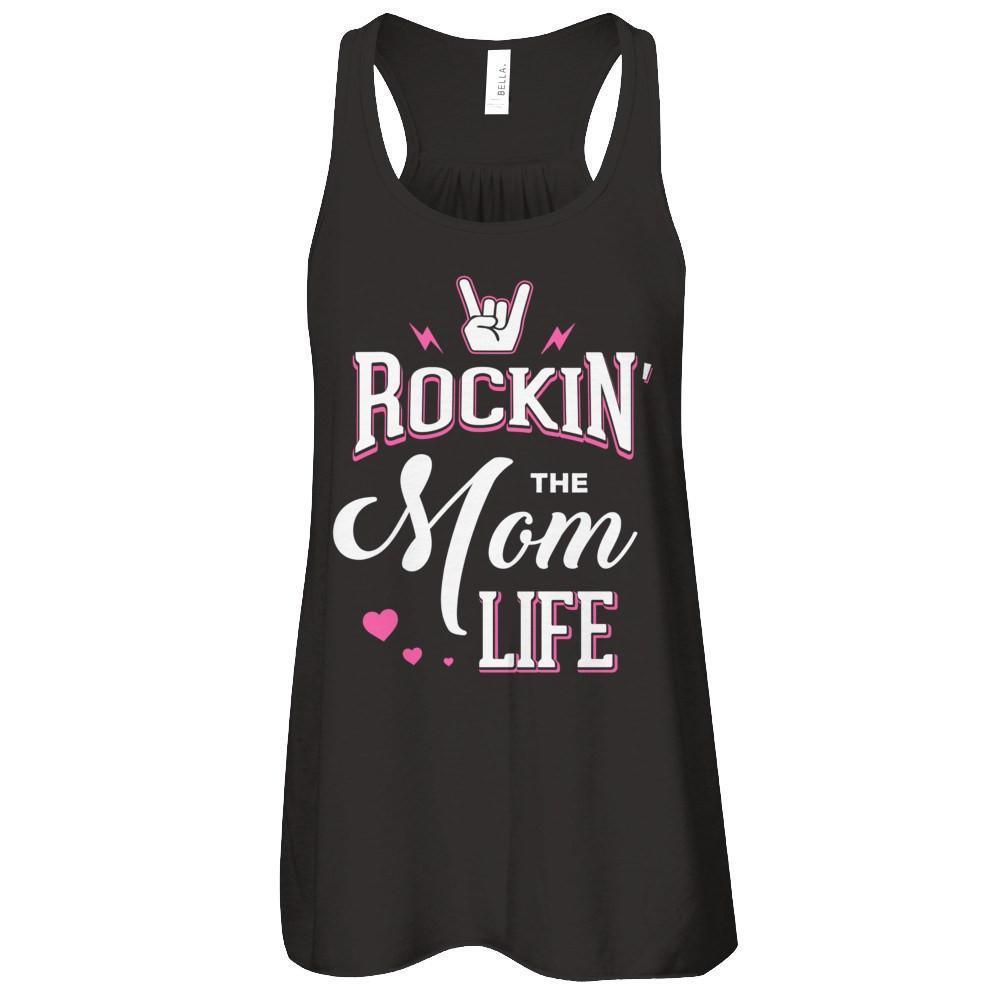 Rockin' The Mom Life-T-Shirt & Tank Top-Women's Flowy Racerback Tank-Black