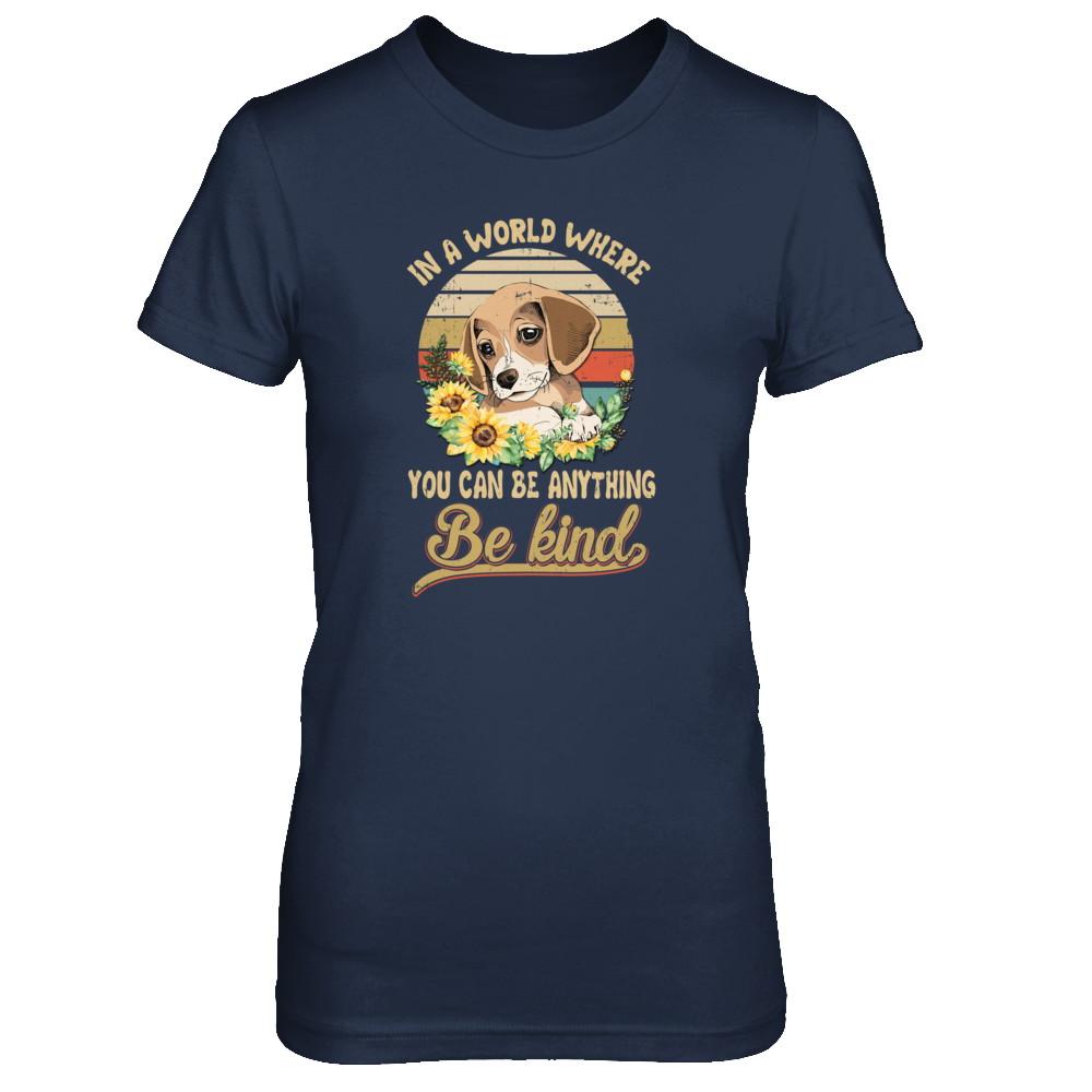 In A World Where You Can Be Anything Be Kind Beagle Sunflow-T-Shirt & Tank Top-Women's T-Shirt-Navy