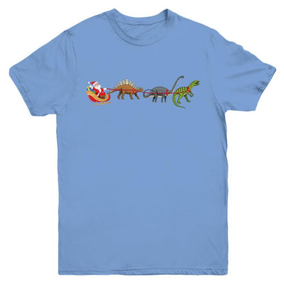 Xmas Cool Santa Sleigh Dinosaur Christmas Gift Youth-Youth Shirt-Youth T-Shirt-Carolina Blue