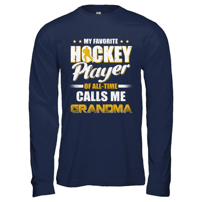 My Favorite Hockey Player Calls Me Grandma Hockey-T-Shirt & Hoodie-Long Sleeve T-Shirt-Navy
