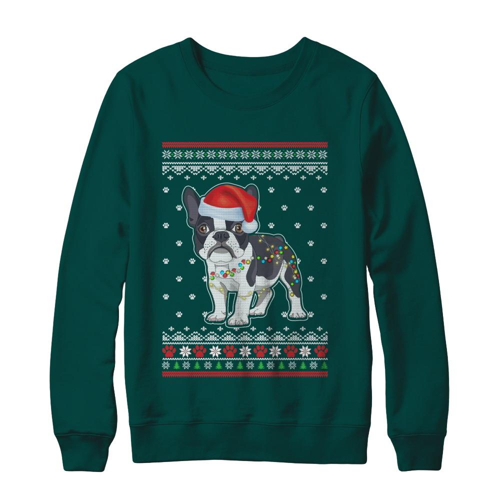 Bulldog Christmas Ugly Sweater Lights Dog Xmas Gift-T-Shirt & Sweatshirt-Crewneck Sweatshirt-Deep Forest