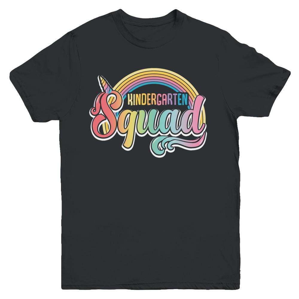 Kindergarten Squad Cute Rainbow Unicorn Back To School Youth-Youth Shirt-Youth T-Shirt-Black