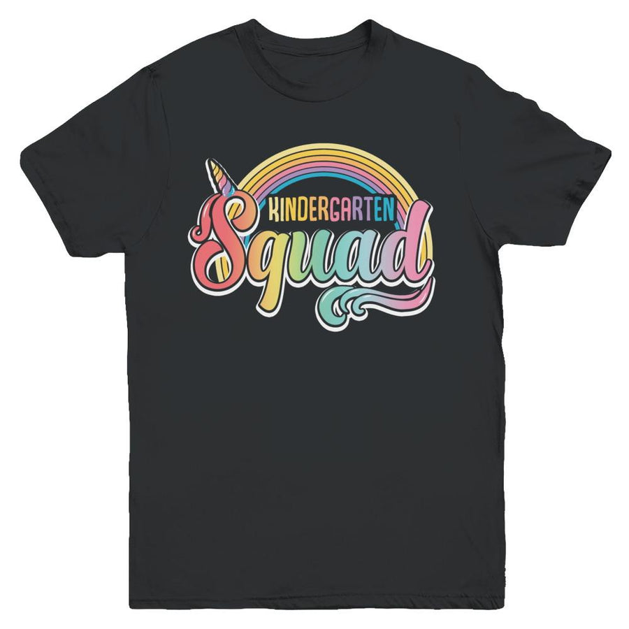 Kindergarten Squad Cute Rainbow Unicorn Back To School Youth-Youth Shirt-Youth T-Shirt-Black