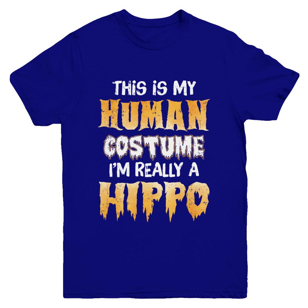 This Is My Human Costume Hippo Halloween Youth-Youth Shirt-Youth T-Shirt-Navy