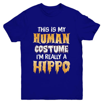 This Is My Human Costume Hippo Halloween Youth-Youth Shirt-Youth T-Shirt-Navy