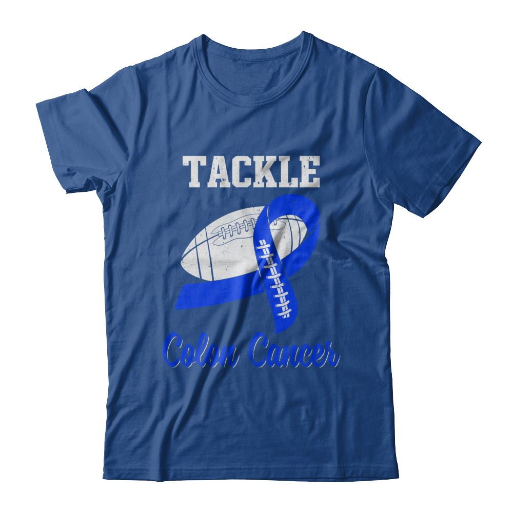 Football Survivor Tackle Blue Colon Cancer Awareness-T-Shirt & Hoodie-Classic T-Shirt-Royal