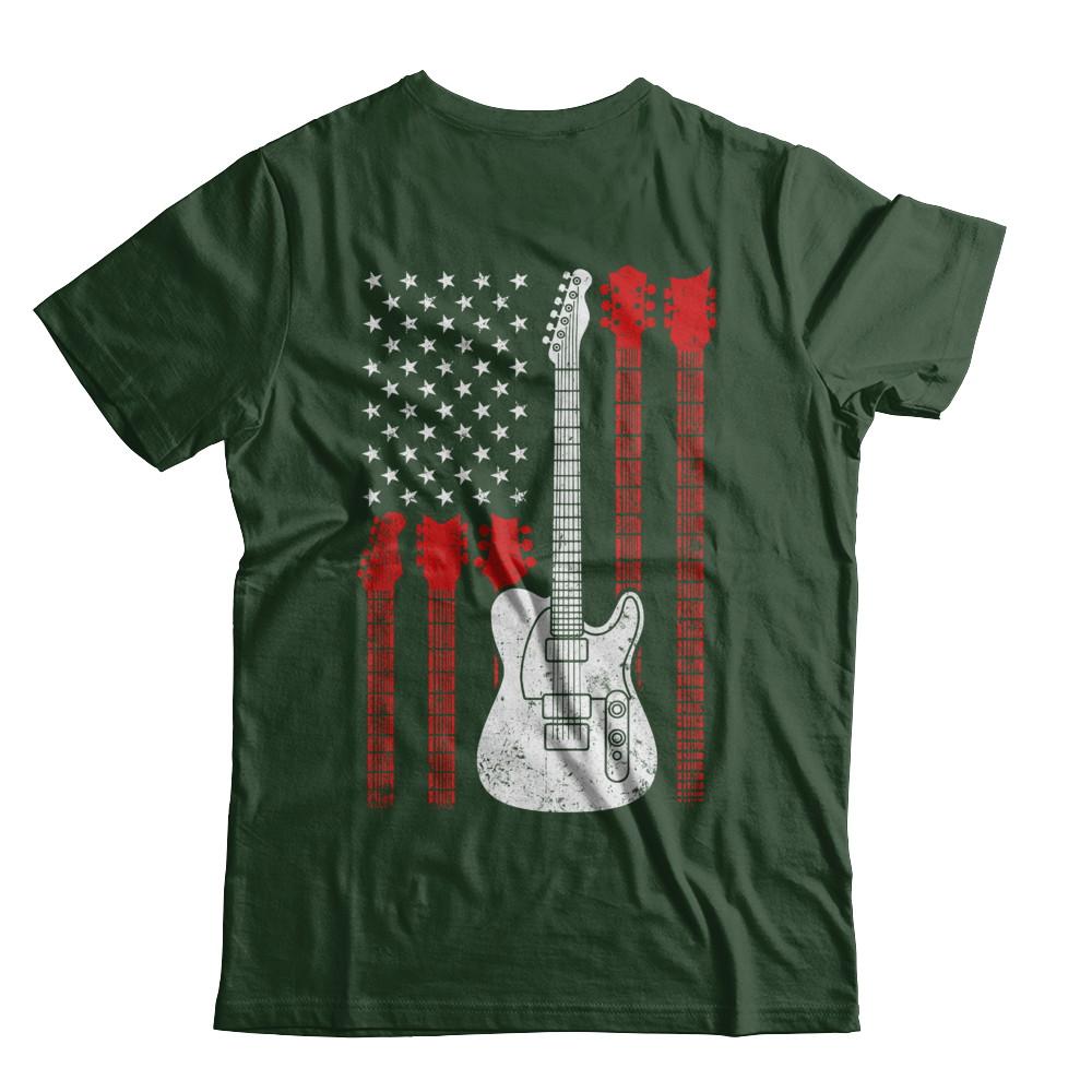 Guitar American Us Flag Music Player-T-Shirt & Hoodie-Classic T-Shirt-Forest Green