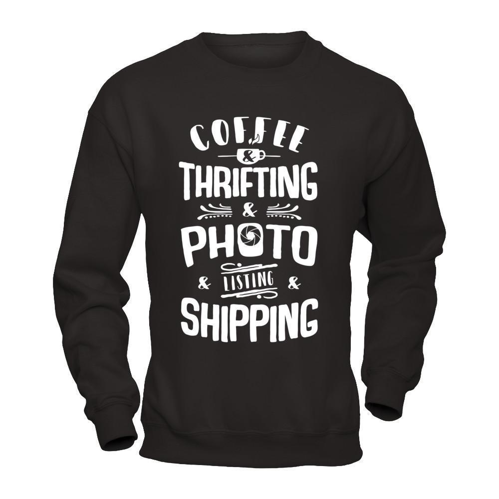 Coffee Thrifting Photos Listing Shipping-T-Shirt & Hoodie-Crewneck Sweatshirt-Black