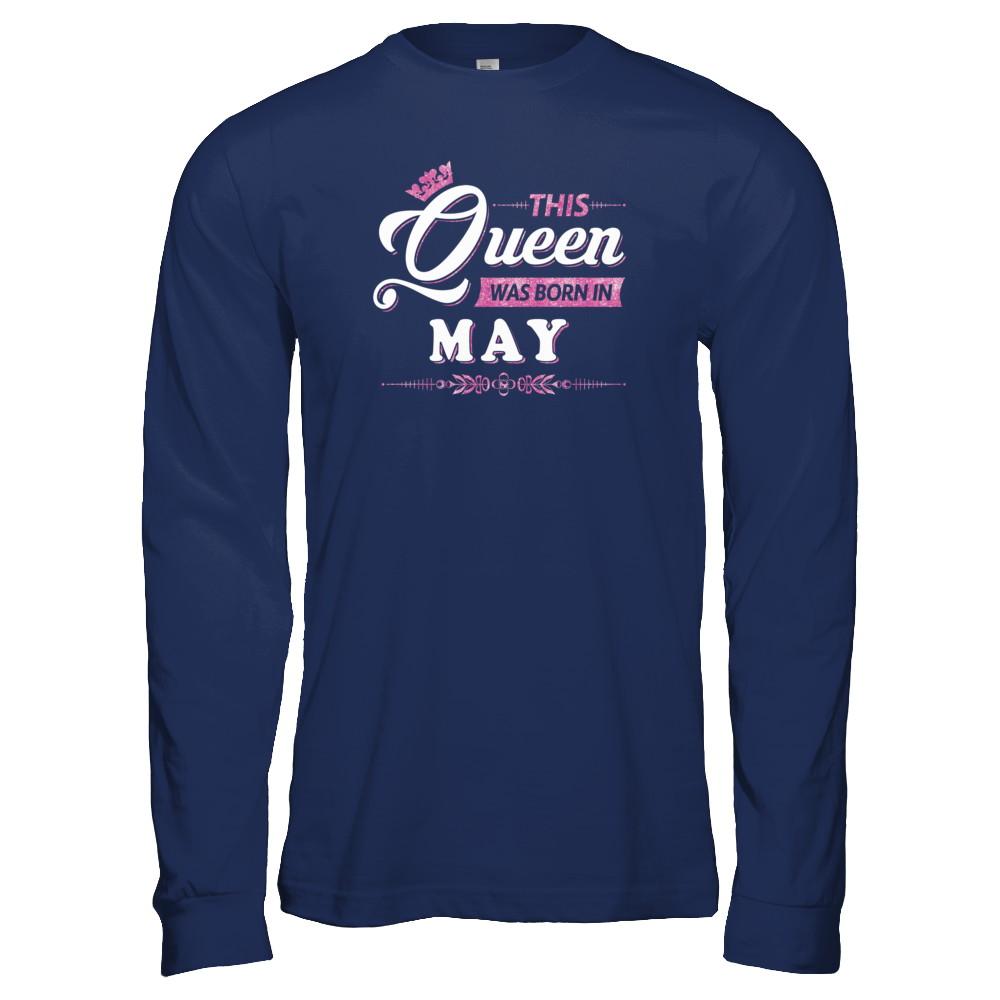 This Queen Was Born In May-T-Shirt & Tank Top-Long Sleeve T-Shirt-Navy