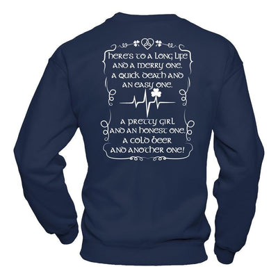 Here's To A Long Life And A Merry One A Quick Death-T-Shirt & Hoodie-Crewneck Sweatshirt-Navy