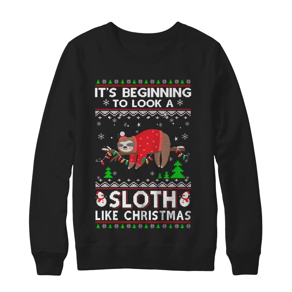 It's Beginning To Look A Sloth Like Christmas Sweater-T-Shirt & Sweatshirt-Crewneck Sweatshirt-Black