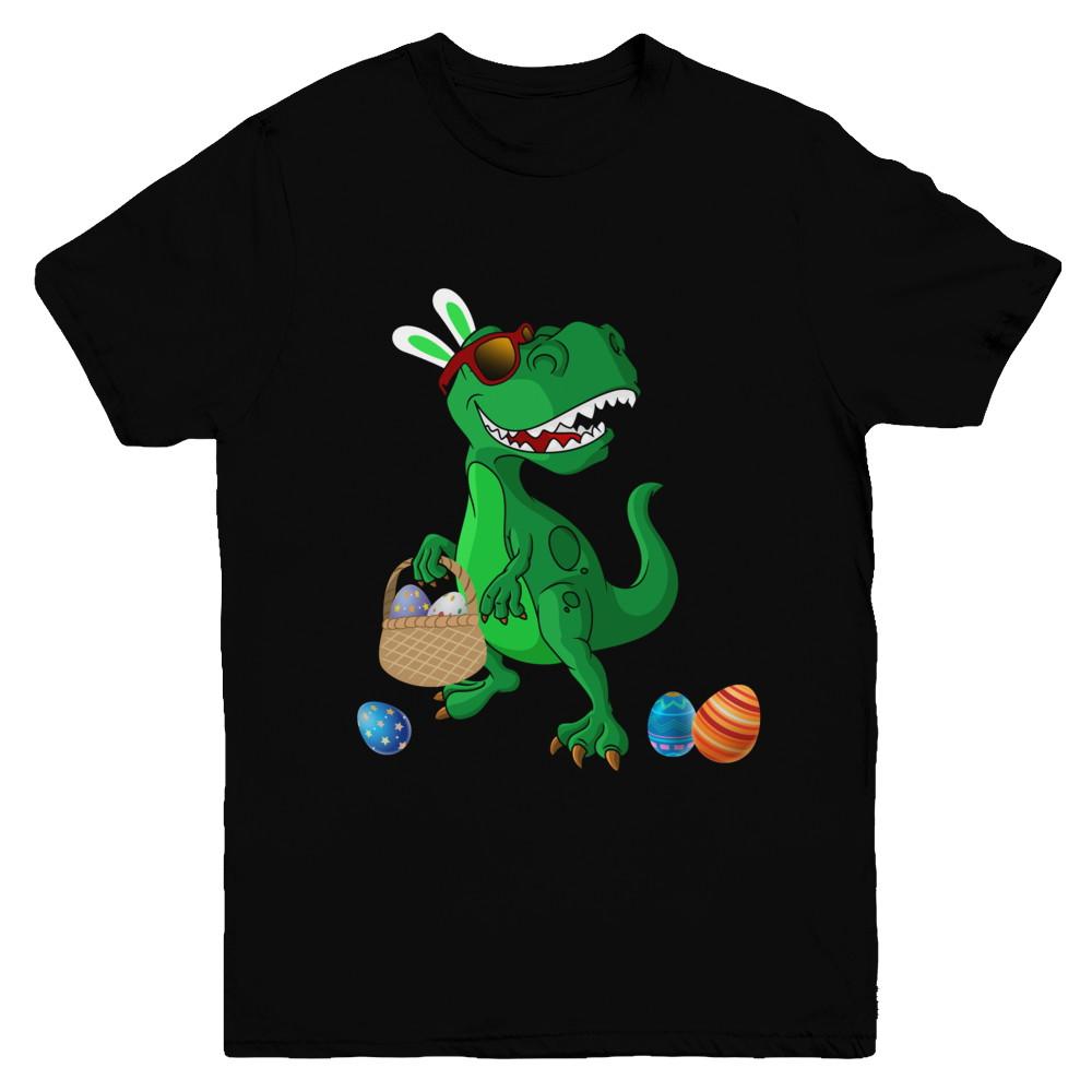 Funny Dabbing Cool Easter Bunny Dinosaur Youth-Youth Shirt-Youth T-Shirt-Black