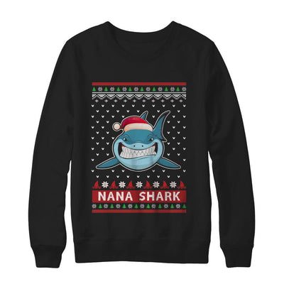 Santa Hat Nana Shark Ugly Christmas Sweater-T-Shirt & Sweatshirt-Crewneck Sweatshirt-Black