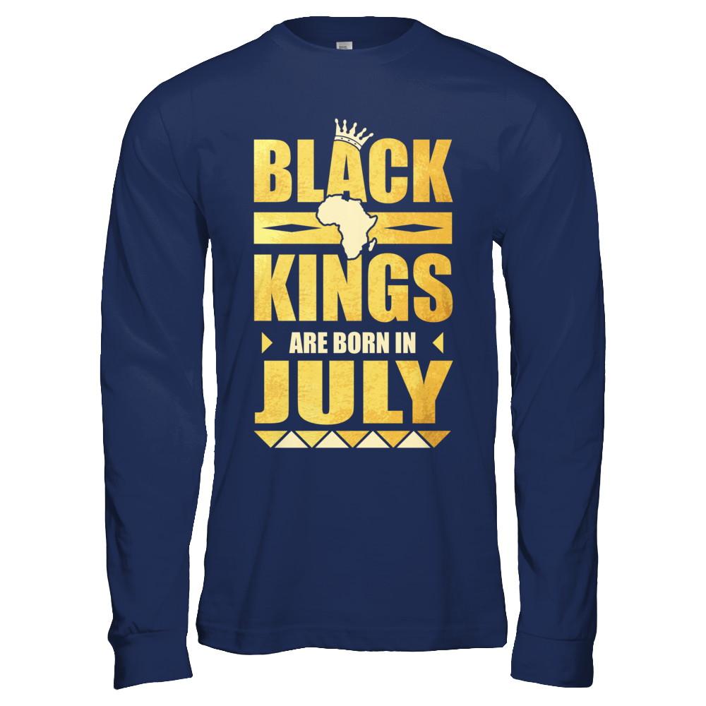 Black Kings Are Born In July Birthday-T-Shirt & Hoodie-Long Sleeve T-Shirt-Navy