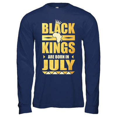 Black Kings Are Born In July Birthday-T-Shirt & Hoodie-Long Sleeve T-Shirt-Navy