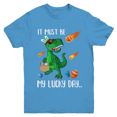 Funny Easter Bunny Dinosaur It Must Be My Lucky Day Youth-Youth Shirt-Youth T-Shirt-Carolina Blue