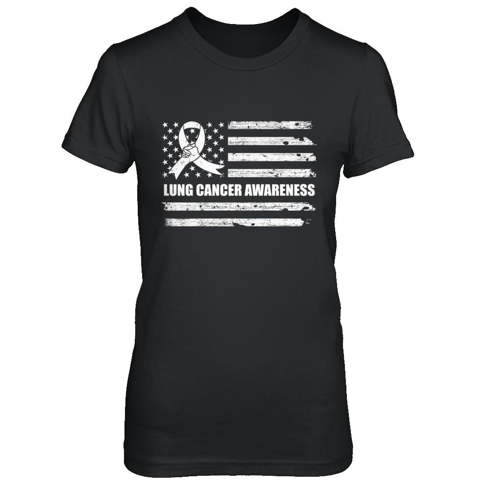 Clear Ribbon Lung Cancer Awareness US Flag-T-Shirt & Hoodie-Women's T-Shirt-Black