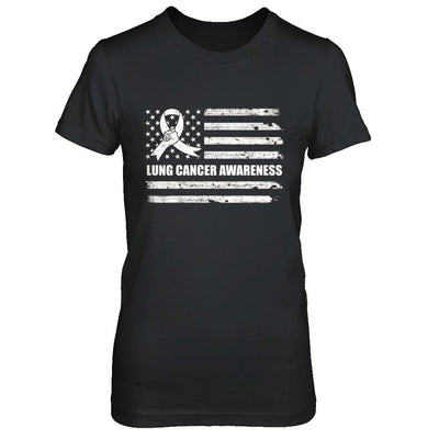 Clear Ribbon Lung Cancer Awareness US Flag-T-Shirt & Hoodie-Women's T-Shirt-Black