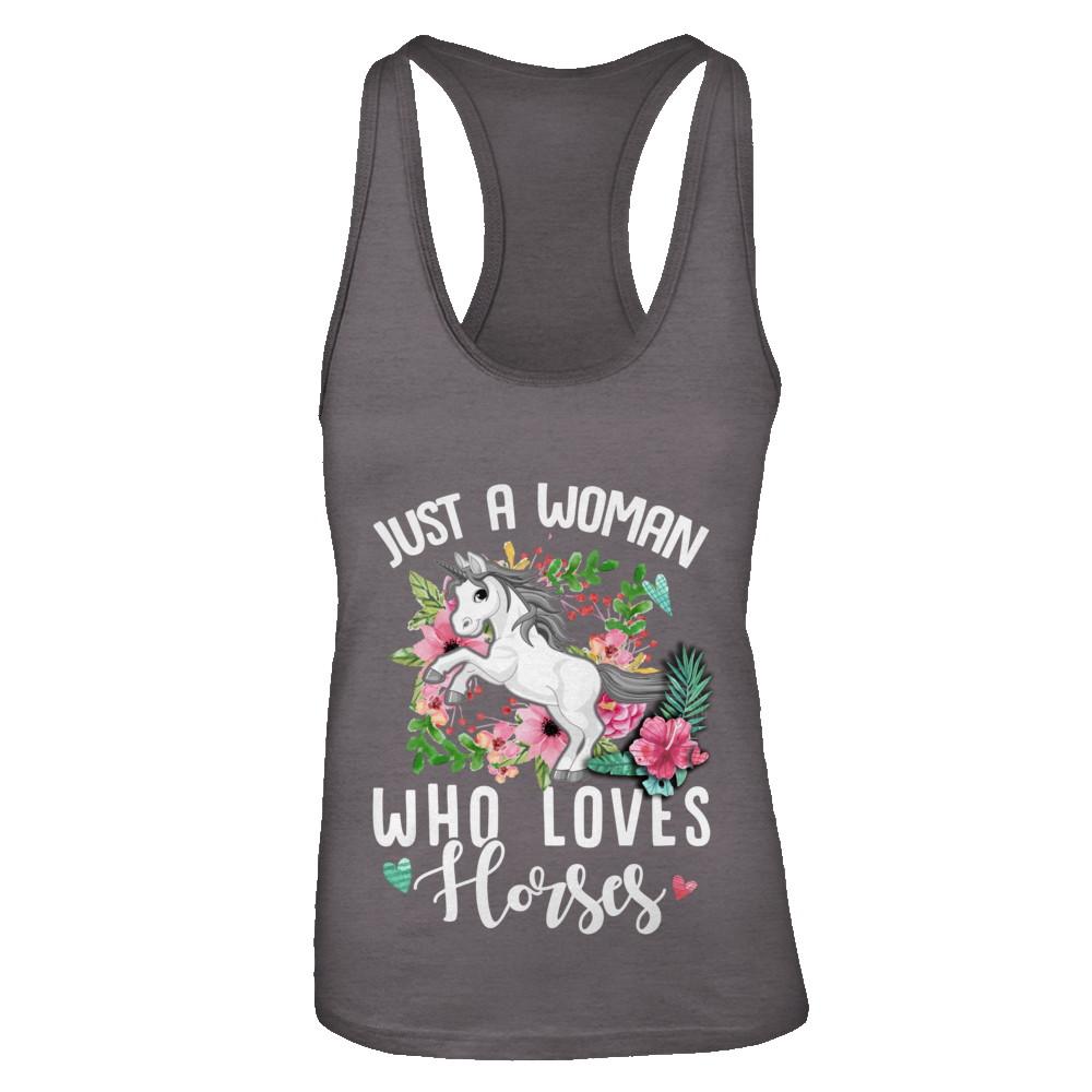 Just A Woman Who Loves Horses-T-Shirt & Tank Top-Women's Ideal Racerback Tank-Dark Grey