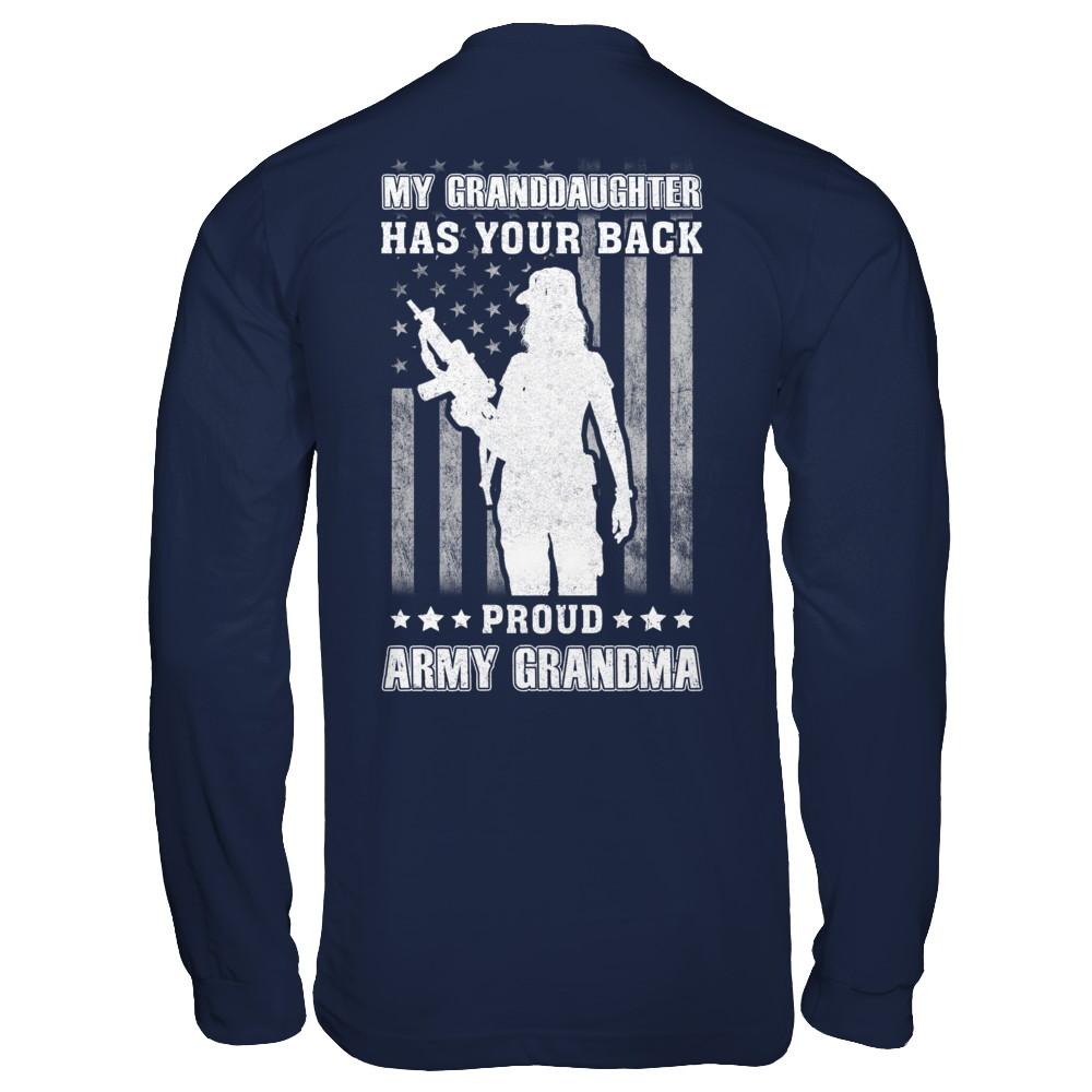 My Granddaughter Has Your Back Proud Proud Army Grandma-T-Shirt & Hoodie-Long Sleeve T-Shirt-Navy