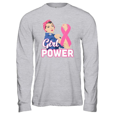 Girl Power Breast Cancer Awareness Month-T-Shirt & Hoodie-Long Sleeve T-Shirt-Sport Grey
