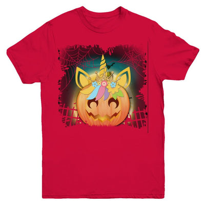 Kids Girls Unicorn Pumpkin Queen Halloween Youth-Youth Shirt-Youth T-Shirt-Red
