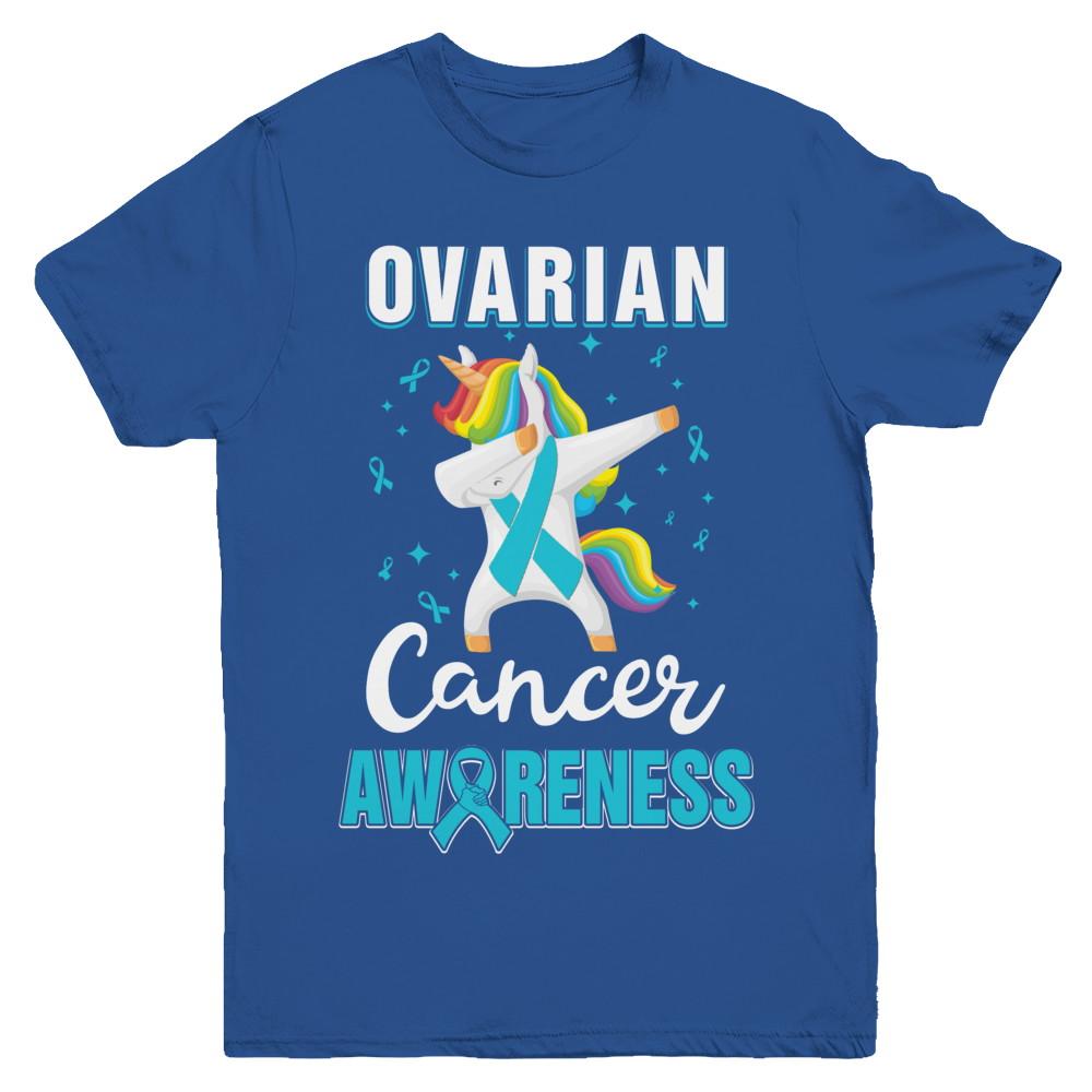 Inspirational Ovarian Cancer Awareness Unicorn Support Youth-Youth Shirt-Youth T-Shirt-Royal