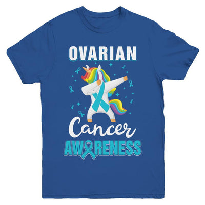 Inspirational Ovarian Cancer Awareness Unicorn Support Youth-Youth Shirt-Youth T-Shirt-Royal