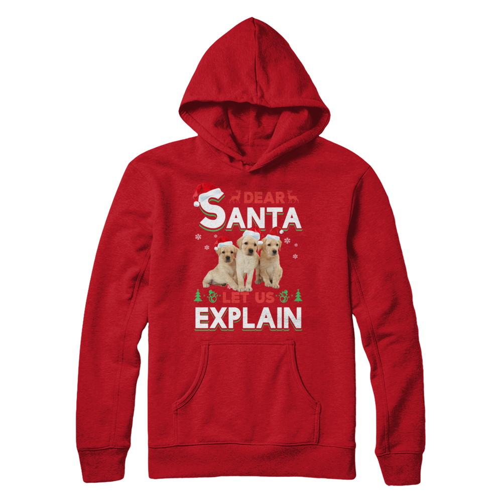 Dear Santa Funny Yellow Labrador Puppies Christmas Gift-T-Shirt & Hoodie-Pullover Hoodie-Red