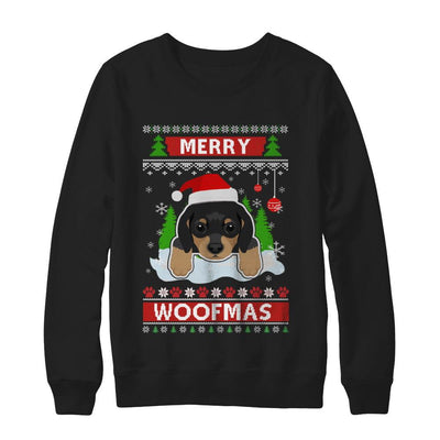 Dachshund Merry Woofmas Ugly Christmas Sweater-T-Shirt & Sweatshirt-Crewneck Sweatshirt-Black