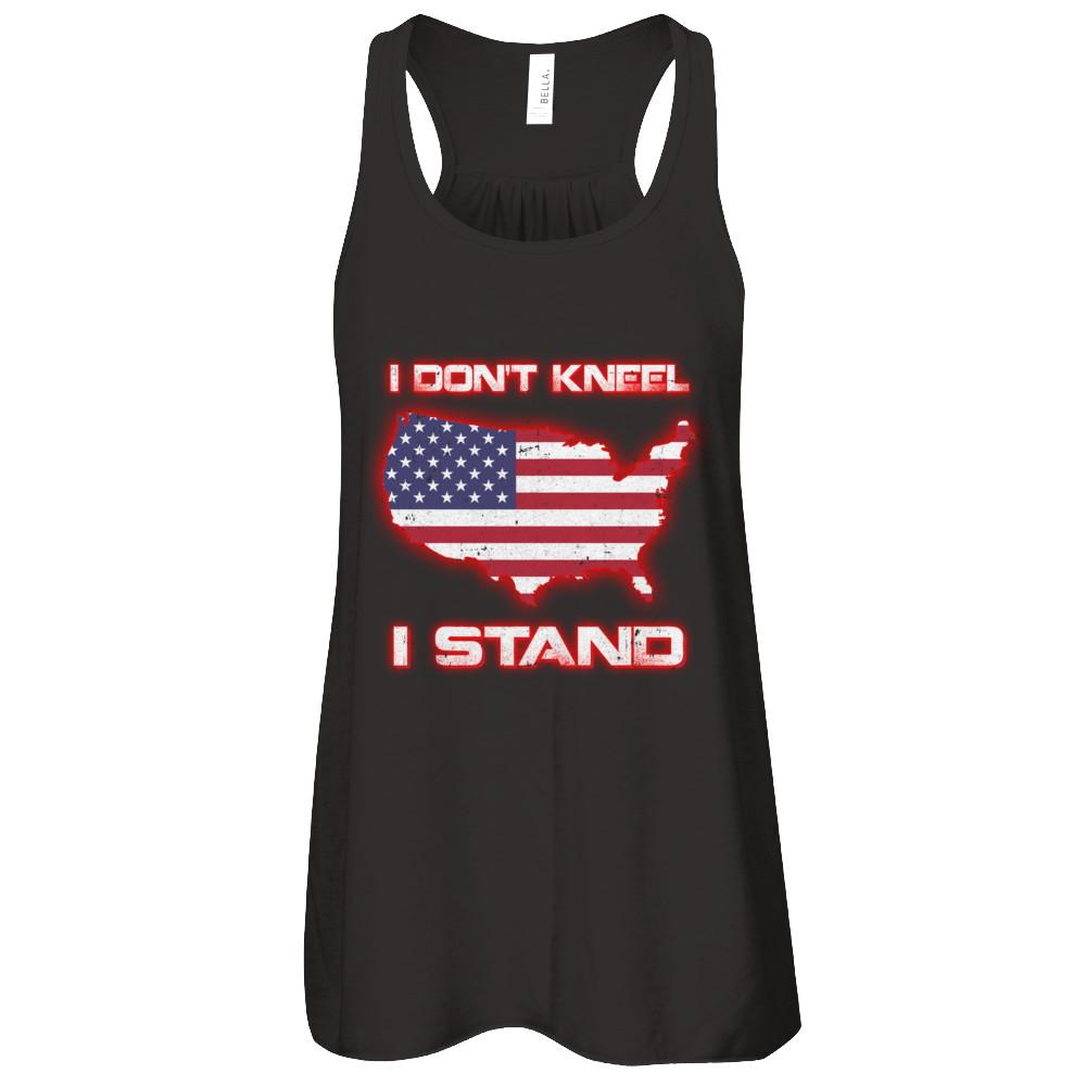 I Don't Kneel I Stand Us American Flag-T-Shirt & Tank Top-Women's Flowy Racerback Tank-Black
