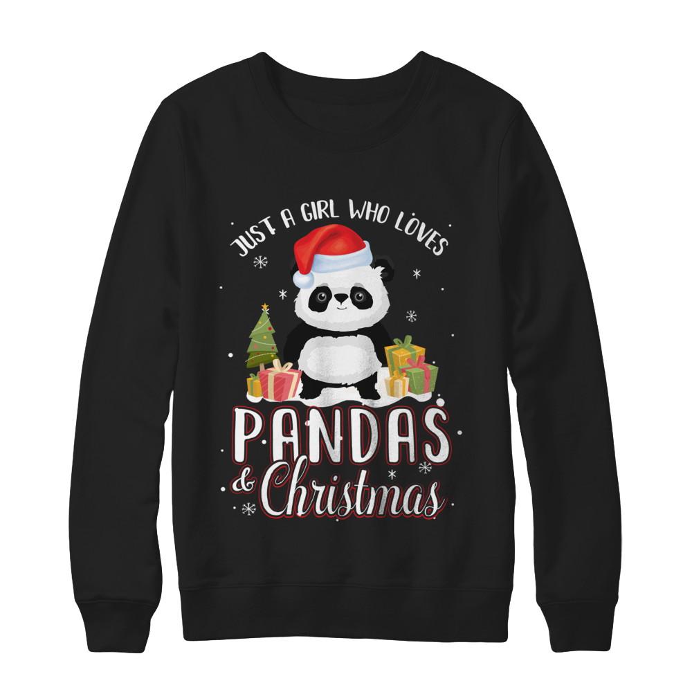 Just A Girl Who Loves Pandas And Christmas-T-Shirt & Sweatshirt-Crewneck Sweatshirt-Black
