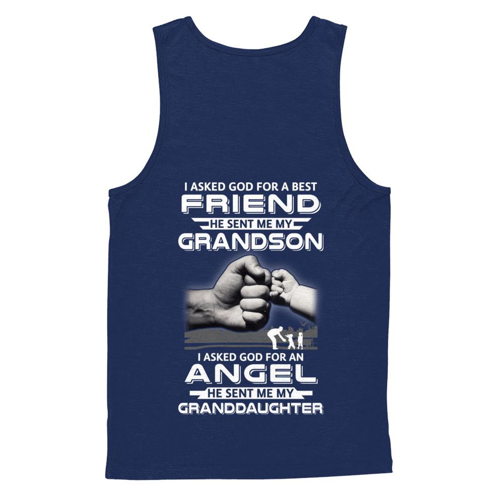 A Best Friend He Sent Me My Grandson & Angel Granddaughter-T-Shirt & Hoodie-Unisex Tank-Navy