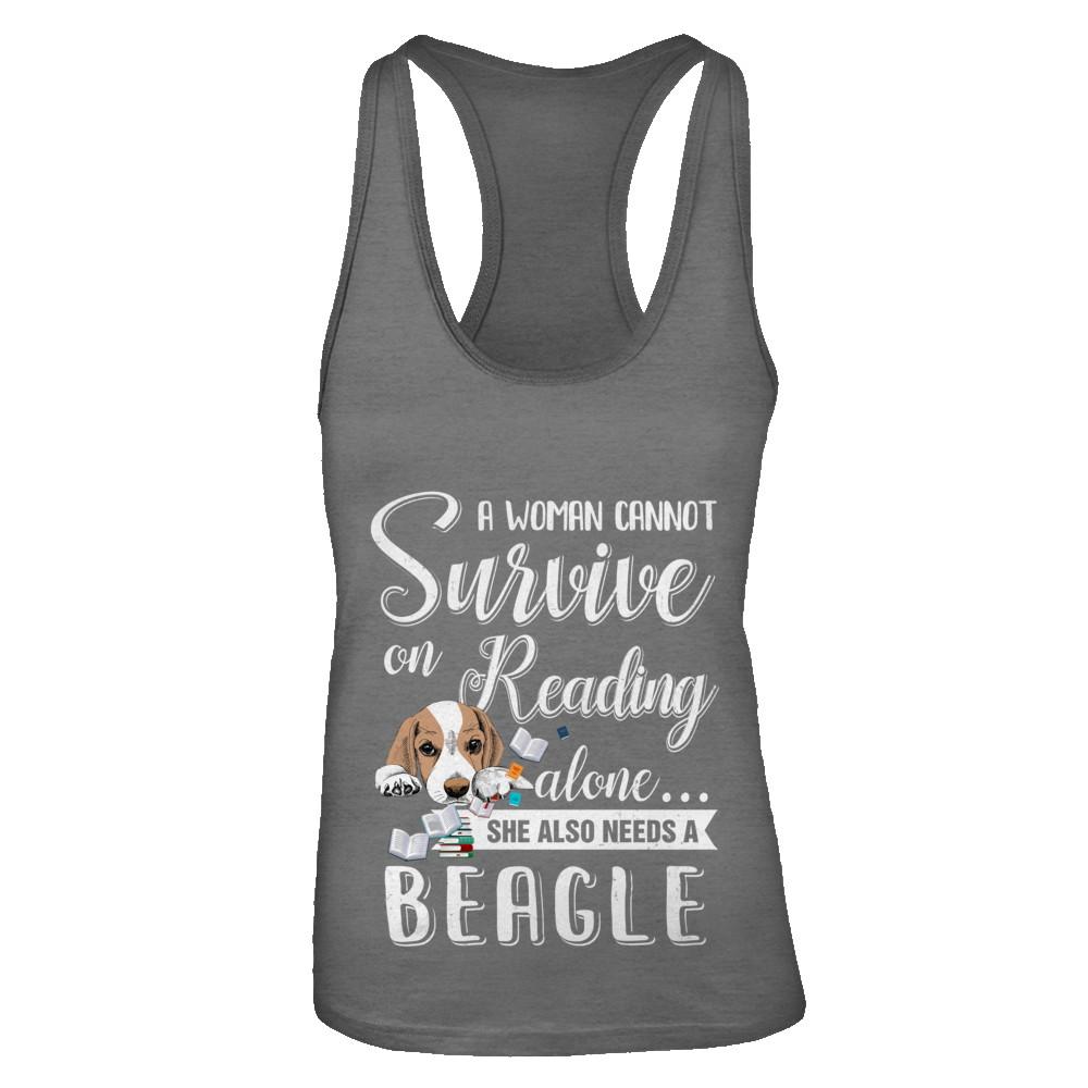 A Woman Cannot Survive On Reading Alone Beagle-T-Shirt & Tank Top-Women's Ideal Racerback Tank-Dark Grey