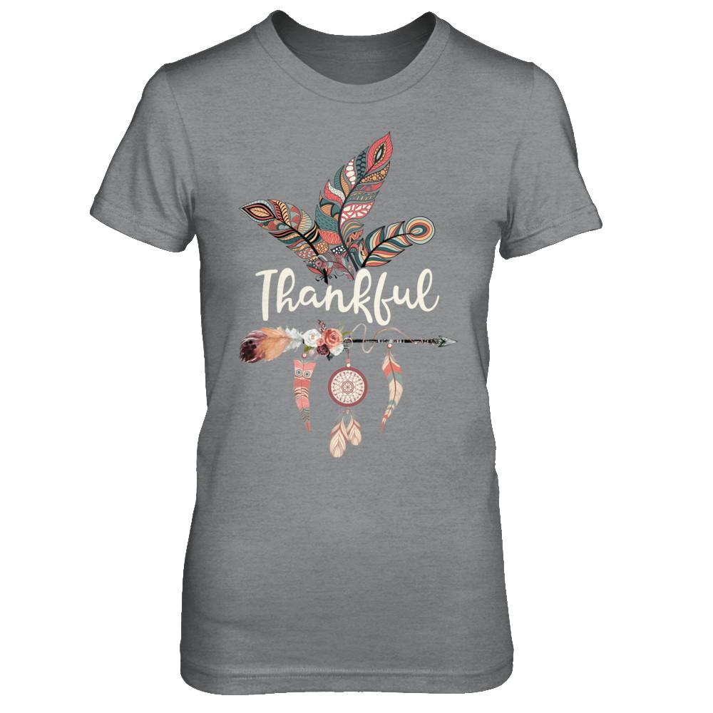 Thankful Feather And Arrow Fall Vintage Thanksgiving-T-Shirt & Sweatshirt-Women's T-Shirt-Sport Grey
