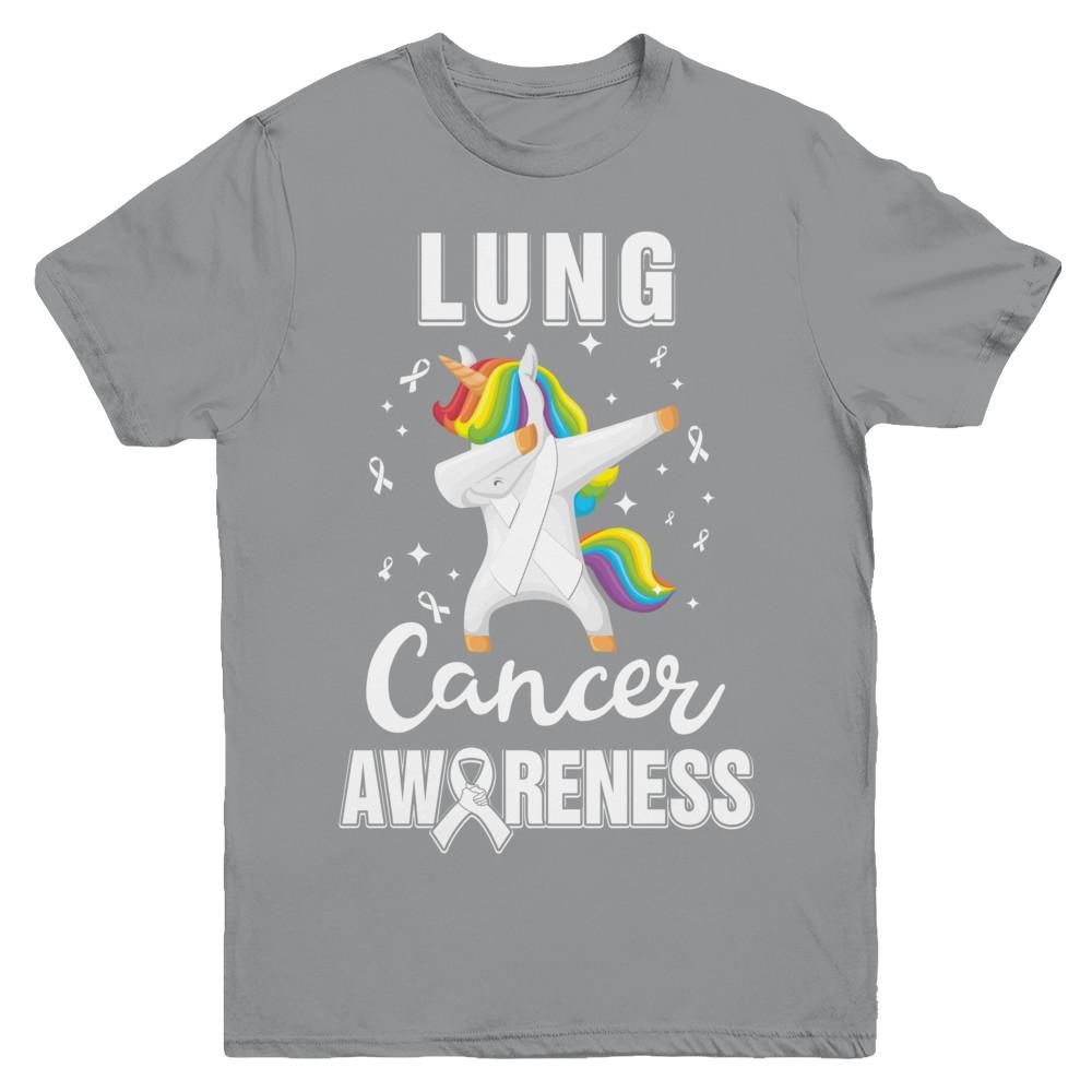Inspirational Lung Cancer Awareness Unicorn Support Youth-Youth Shirt-Youth T-Shirt-Sport Grey